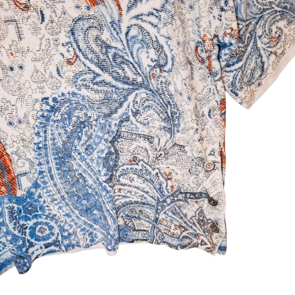 Chicos Knit Top Womens 3 Blue Paisley Orange Short Sleeve Lightweight XL‎ Beach - Picture 4 of 13